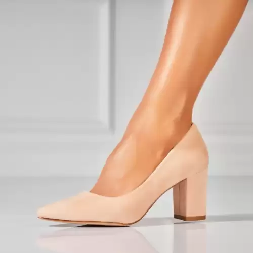 Pantofi dama cu toc Roz din Piele Ecologica Intoarsa Ferris