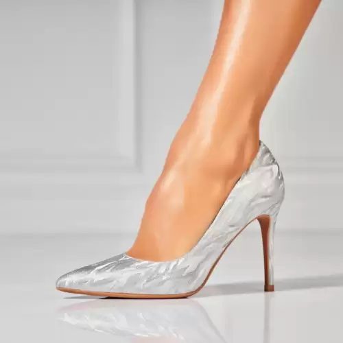 Pantofi dama stiletto Argintii din Satin Keylen