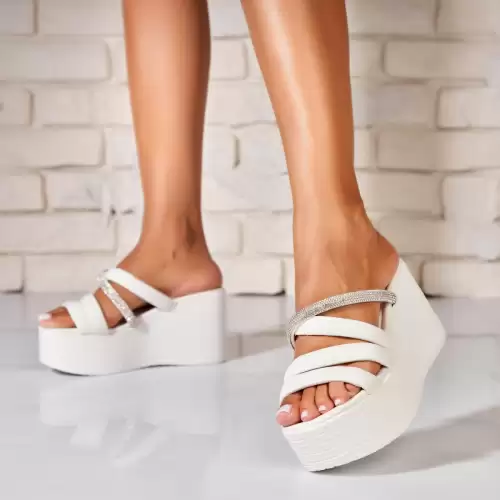 Papuci/Slapi Albi din Piele Ecologica Kelly