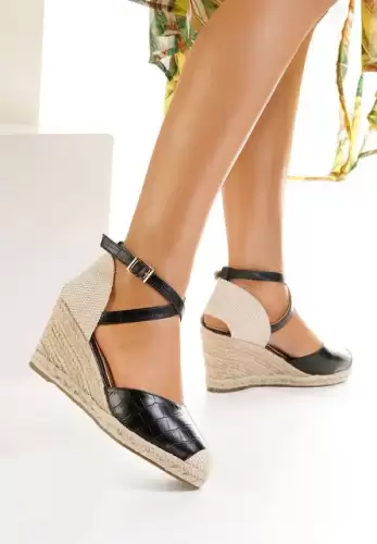 Sandale cu platforma tip espadrile Moira negre