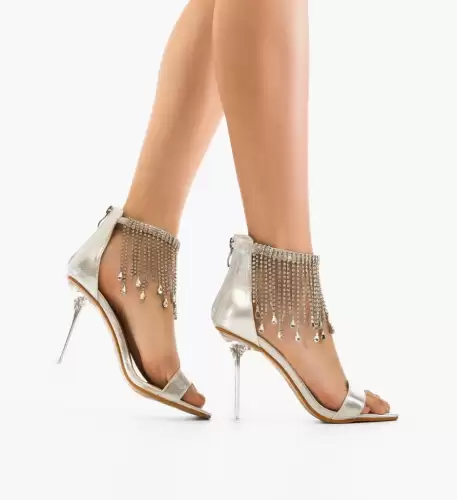 Sandale cu toc Arcana Argintii