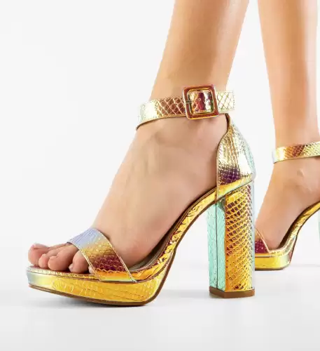 Sandale cu toc Eileene Aurii