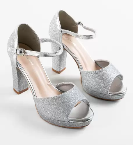 Sandale cu toc Erik Argintii