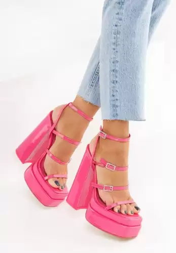 Sandale cu toc gros si platforma Dira fucsia