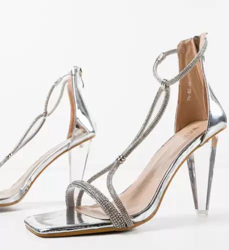 Sandale cu toc Hortensia Argintii