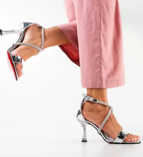 Sandale cu toc Leon Argintii