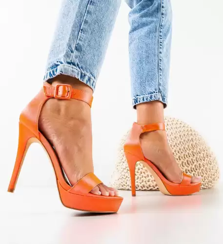 Sandale cu toc Letty Portocalii