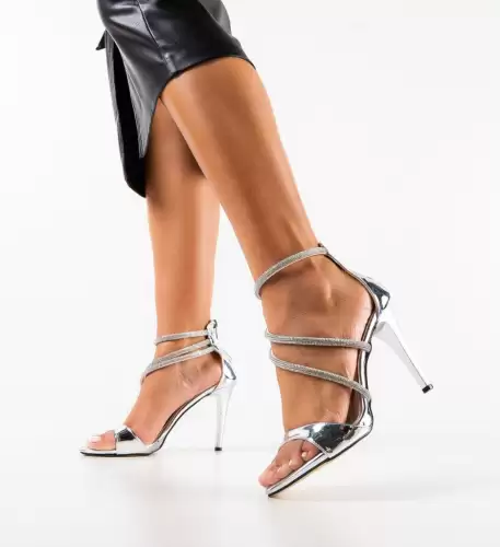 Sandale cu toc Mitrei Argintii