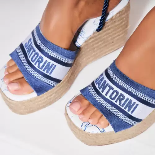 Sandale dama cu platforma Albastre din Textil Santorini