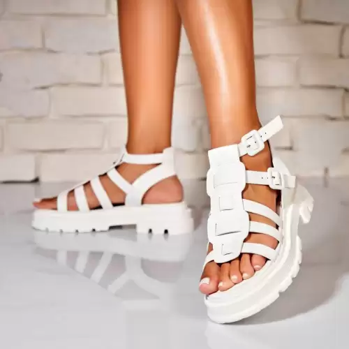 Sandale dama cu platforma Albe din Piele Ecologica Radia
