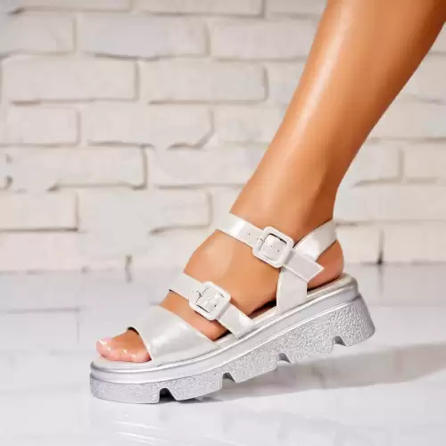 Sandale dama cu platforma Argintii din Piele Ecologica Akoya