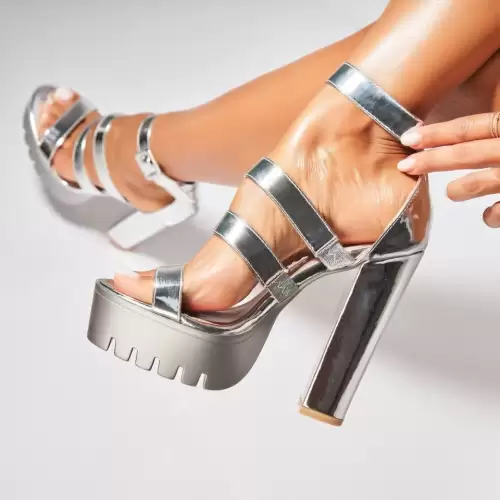 Sandale dama cu platforma Argintii din Piele Ecologica Lacuita Kyomi