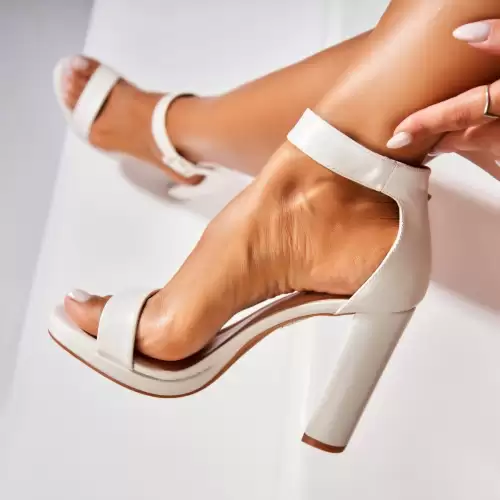 Sandale dama cu Toc Albe din Piele Ecologica Asira