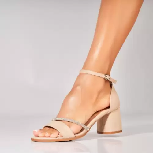 Sandale dama cu Toc Bej din Piele Ecologica Intoarsa Aitha