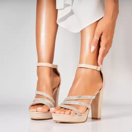 Sandale dama cu Toc Bej din Piele Ecologica Intoarsa Brookle