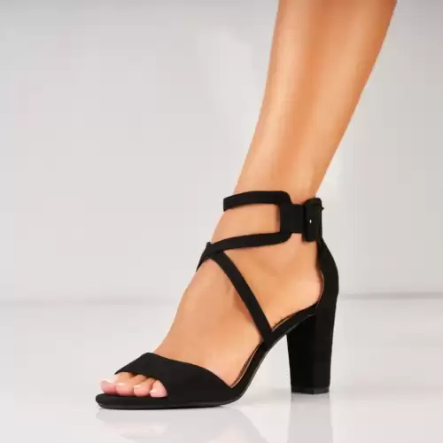 Sandale dama cu Toc Negre din Piele Ecologica Intoarsa Emmaline