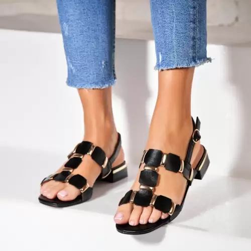 Sandale dama cu Toc Negre din Piele Ecologica Presly