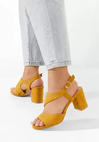 Sandale elegante cu toc gros Floresta galbene